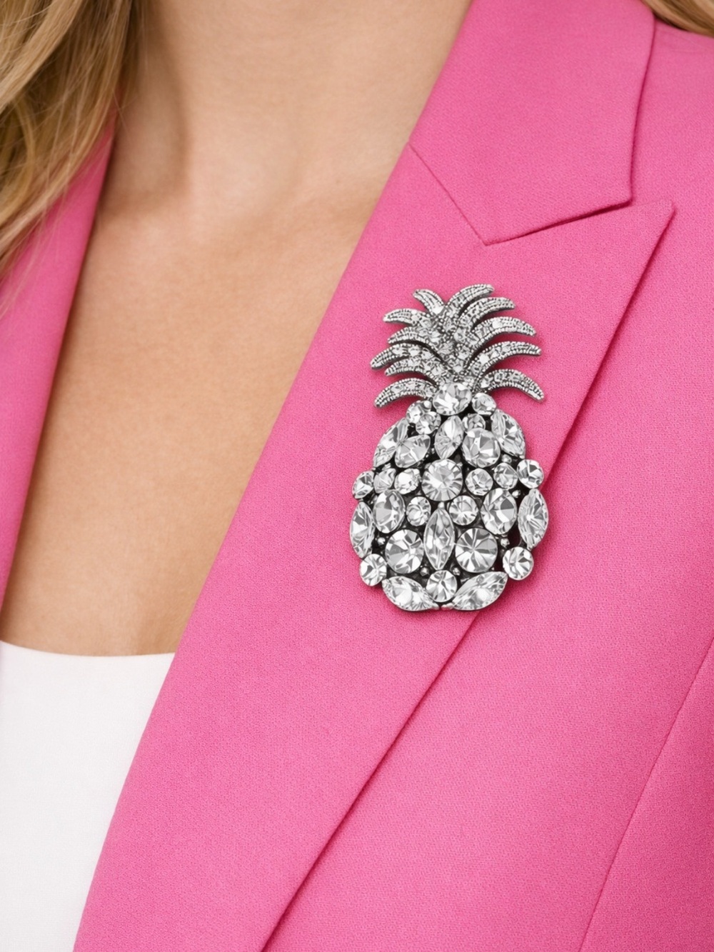 Silver Pineapple Brooch | Sparkling Crystal Fruit Pin -New in Box